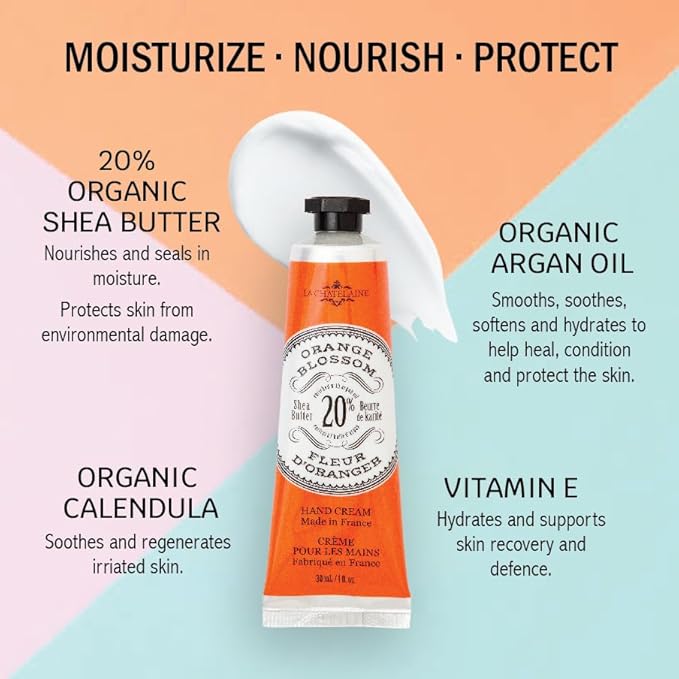 La Chatelaine Hand Cream Trio Tin, Gifts for Mom, Natural Hand Lotion Gift Set, Made in France 20% Organic Shea Butter (Gardenia, Cinnamon Orange, Passion Fruit or Orange, Oud Rose) 3 x 1 fl. oz - Bloomnest