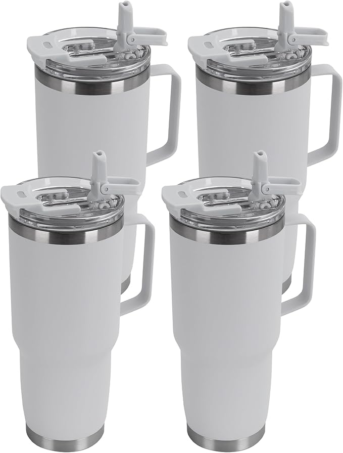 HASLE OUTFITTERS 30oz Tumbler Bulk with Handle, Insulated Travel Coffee Mug Set with Handle Leak-Proof Double Wall Stainless Steel Vacuum Tumblers Pack Metal Cup for Hot and Cold Drink - Bloomnest