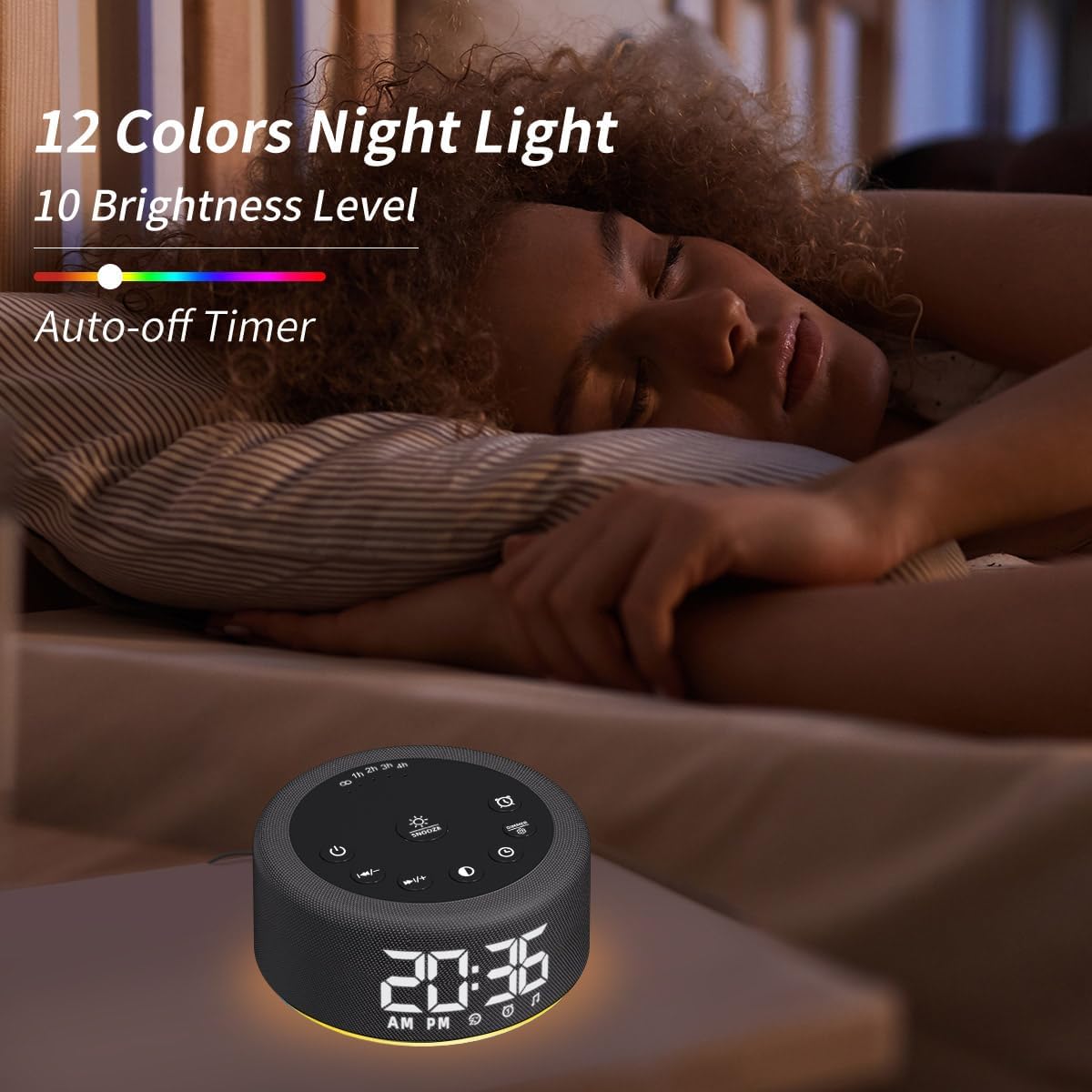 【3 in 1】 Sound Machine Alarm Clock Night Light White Noise Machine with 27 Sleeping Sounds for Baby Kids Adults 32 Level Volume Auto Off Timer Memory Function Digital Clock with 30 Wake Up Sounds