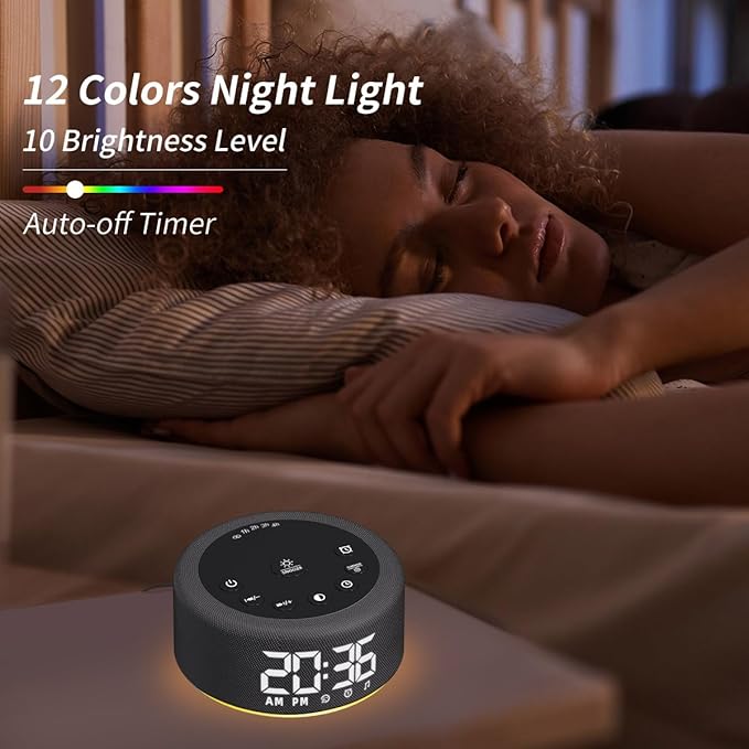 【3 in 1】 Sound Machine Alarm Clock Night Light White Noise Machine with 27 Sleeping Sounds for Baby Kids Adults 32 Level Volume Auto Off Timer Memory Function Digital Clock with 30 Wake Up Sounds - Bloomnest