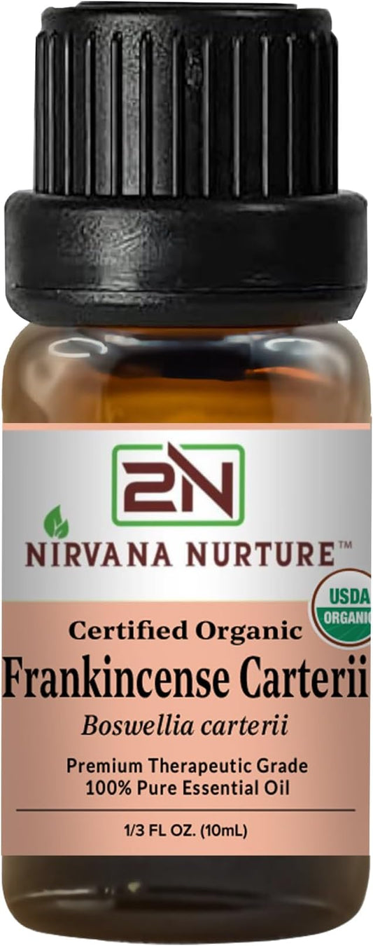 Frankincense Carterii Essential Oil, USDA Certified Organic, 100% Pure Undiluted, Aromatherapy Oil for Diffuser, Hair & Skin Care NirvanaNurture