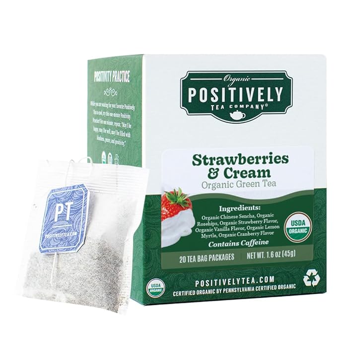 Organic Positively Tea Company, Strawberries and Cream Green Tea Bags, 20 Count - Bloomnest
