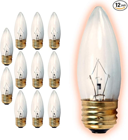 GoodBulb 25-Watt Incandescent Torpedo Light Bulbs B10 Shape Clear Finish Medium E26 Base 2700K Warm White Light Color Dimmable 175 Lumens Decorative Chandelier Lamps Pack of 12 - Bloomnest