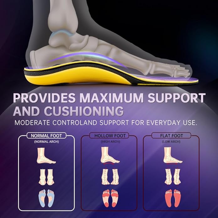 VALSOLE Heavy Duty Support Pain Relief Orthotics - 220+ lbs Plantar Fasciitis High Arch Support Insoles for Men Women, Flat Feet Orthotic Insert, Work Boot Shoe Insole, Absorb Shock with Every Step - Bloomnest