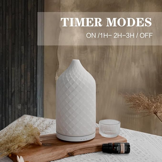 Essential Oil Diffuser for Home, Ceramic Aromatherapy Diffuser for Essential Oils, 120ml Oil Diffuser with Waterless Auto-Off and 7 LED Lights for Large Room Yoga Spa (White) - Bloomnest