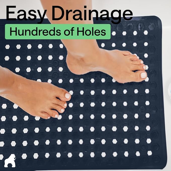 GORILLA GRIP Patented Square Shower Stall Mat, Small Bathtub Floor Mats for Stand Up Showers, Suction Cups and Drainage Holes, Machine Wash, Soft on Feet, Bathroom Accessories 21x21 Inch, Navy Opaque - Bloomnest