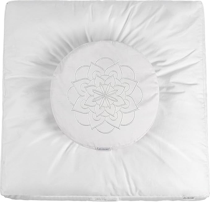 Hihealer Meditation Cushion Set Large Cotton Floor Pillow & Traditional Tibetan Yoga Bolster for Adults Zafu Meditation Mat with Buckwheat Filling (Pure White) - Bloomnest