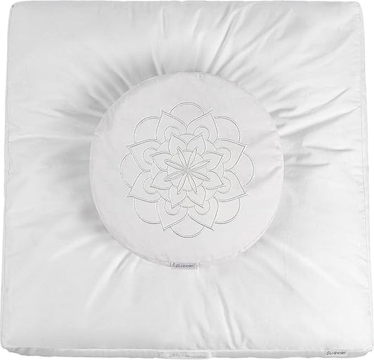 Hihealer Meditation Cushion Set Large Cotton Floor Pillow & Traditional Tibetan Yoga Bolster for Adults Zafu Meditation Mat with Buckwheat Filling (Pure White) - Bloomnest