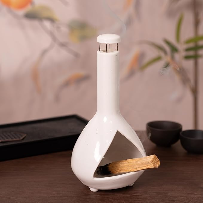 Handmade Mini Chiminea Palo Santo Holder - Ceramic Incense Burner for Cone & Stick, Ideal for Meditation, Energy Cleansing, Aromatherapy and Ideal Gift for Home Decor - Bloomnest