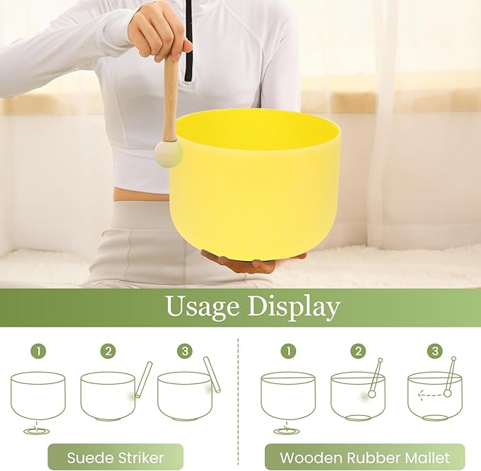 432HZ 10 Inchs Frosted Crystal Singing Bowl Set for Meditation Healing Yoga Chakra Quartz Crystal Sound Bowls with Heavy Duty Carry Case and Rubber Mallet,Suede Striker,O-rings - Bloomnest