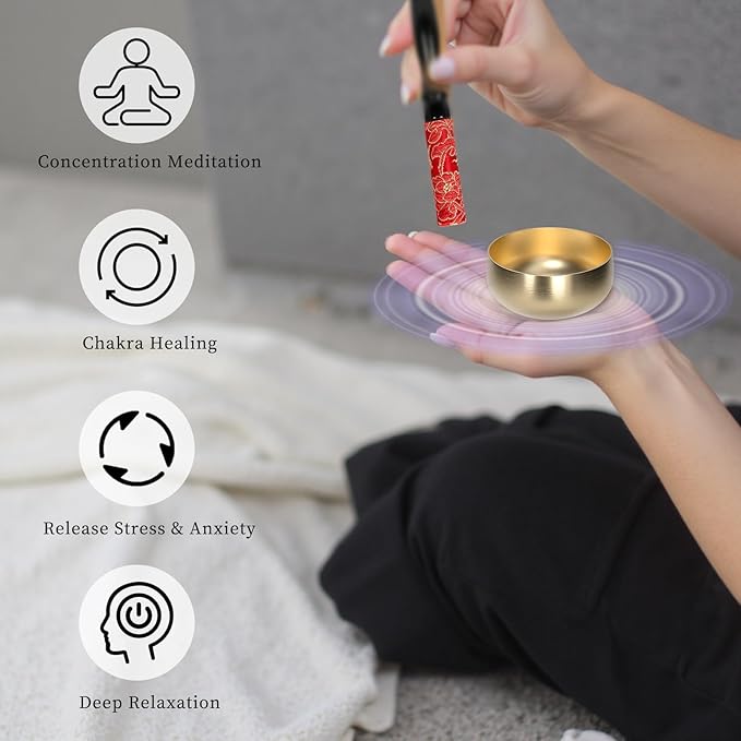 Tibetan Singing Bowl Set - 3" Portable Handcrafted Meditation Sound Bowl for Yoga, Mindfulness, Chakra Healing, Stress Relief, Complete Kit with Cushion & Mallet | Spiritual Gifts for Beginners 3 Inch - Bloomnest