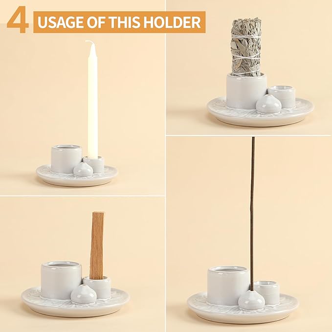 Palo Santo Sticks Holder, Multi-Purpose Handmade Ceramic Incense Burner for Palo Santo Incense Sticks, Sage Holder for Burning, Ash Catcher Tray for Meditation Yoga Room (White) ToolSentryX