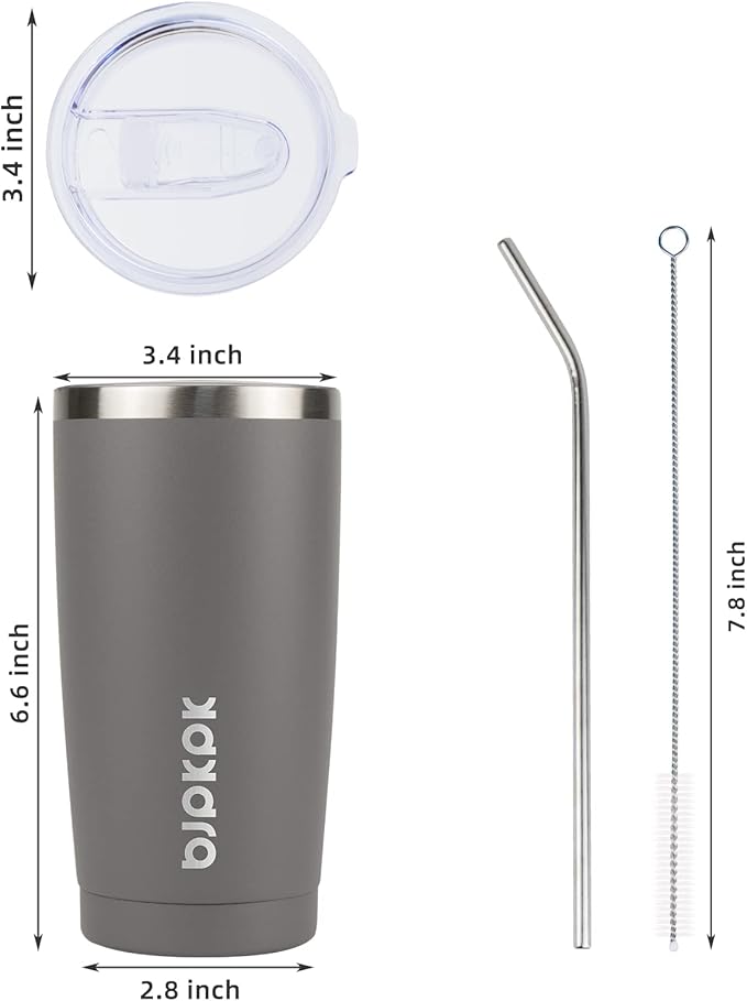 BJPKPK 20 oz Insulated Tumbler With Lid And Straw Stainless Steel Tumblers Coffee Mug Thermal Cup For Women And Men,Gray - Bloomnest