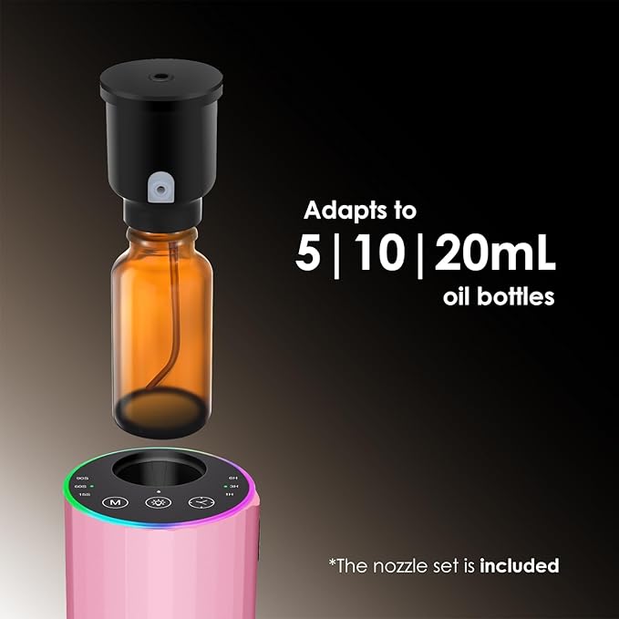 Waterless Essential Oil Diffuser, Battery Powered Mini Scent Air Machine, Aromatherapy Mist Diffuser for Home Room Car Office (Pink) - Bloomnest