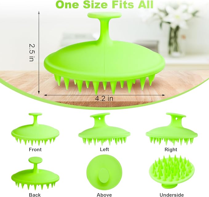 Meartchy Silicone Scalp Massager Shampoo Brush, Scalp Brush for Hair Growth & Dandruff Removal, Hair Scrubber Scalp Stimulator Exfoliator Brush with Soft Bristles for Wet Dry Scalp Care (Green) Meartchy