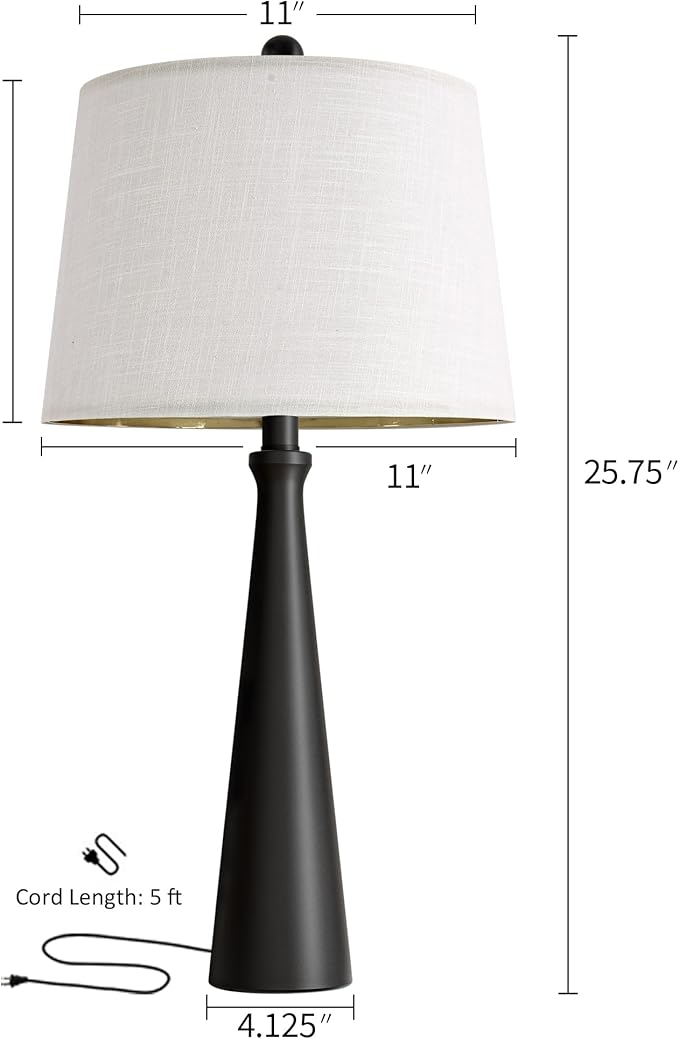 Oneach 25.75" Table Lamps for Living Room, Bedside Lamp 3-Way Dimmable Touch Control, Modern Black Nightstand Lamp with Fabric Shade, Vintage Table Lamp for Bedroom, Bulb Included - Bloomnest