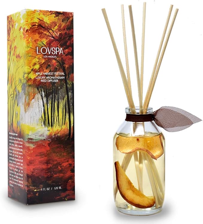 LOVSPA Reed Diffuser Set, Apple Harvest Scented Oil Diffuser with Sticks, Home Fragrance Accessories for Bathroom Shelf Decor, Aroma Diffusers for Home or Office Fall Decor, USA Made LOVSPA