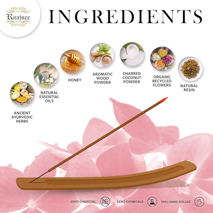 Raajsee Japanese Rose Incense Sticks 100 Gm Pack-100% Pure Organic Natural Hand Rolled Free from Chemicals-for Church,Aromatherapy,Relaxation,Meditation & Sensual Therapy RAAJSEE