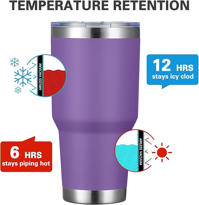 MEWAY 30oz Insulated Tumbler With Lids and Straws,Stainless Steel Double Vacuum Coffee Tumbler Cup, Brush, Durable Powder Coated Coffee Cup for Cold & Hot Drinks, Office, Travel(Purple,4 PACK) - Bloomnest