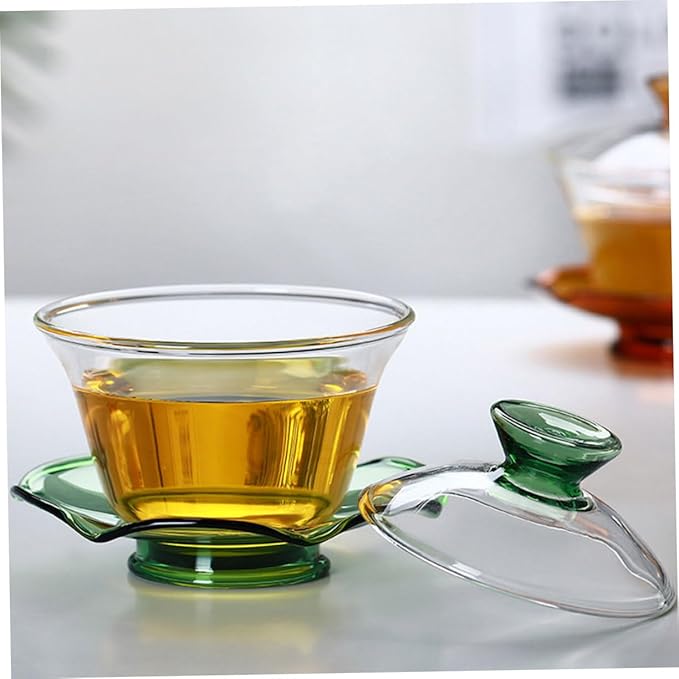 TOYANDONA Elegant Glass Tureen Teacup with Lid Thickened Transparent Chinese Tea Bowl for Gongfu Tea Brewing Height at Home Office - Bloomnest