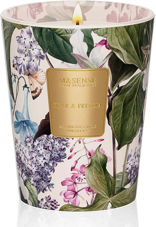 M&SENSE Pear Fressia Scented Natural Soy Wax Candle, 14.1oz 60 Hours Long Lasting Slow Burning Candles for Home Decor, Aromatherapy Candle for Stress Relief - Bloomnest