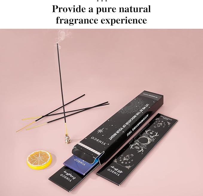Incense Sticks Set of 60 - Organic Sandalwood, White Sage & Jasmine for Relaxation, Meditation & Aromatherapy, Long-Lasting Sensory Sticks (Black) YINECO