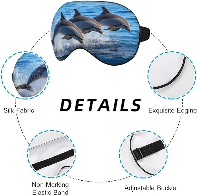 Dolphin Family Silk Eye Mask Sleep Mask Cartoon Whale Clear Blue Waters Ocean Sea Marine Life Eye Mask with Adjustable Strap Lightweight for Women Work Travel Night Sleep - Bloomnest