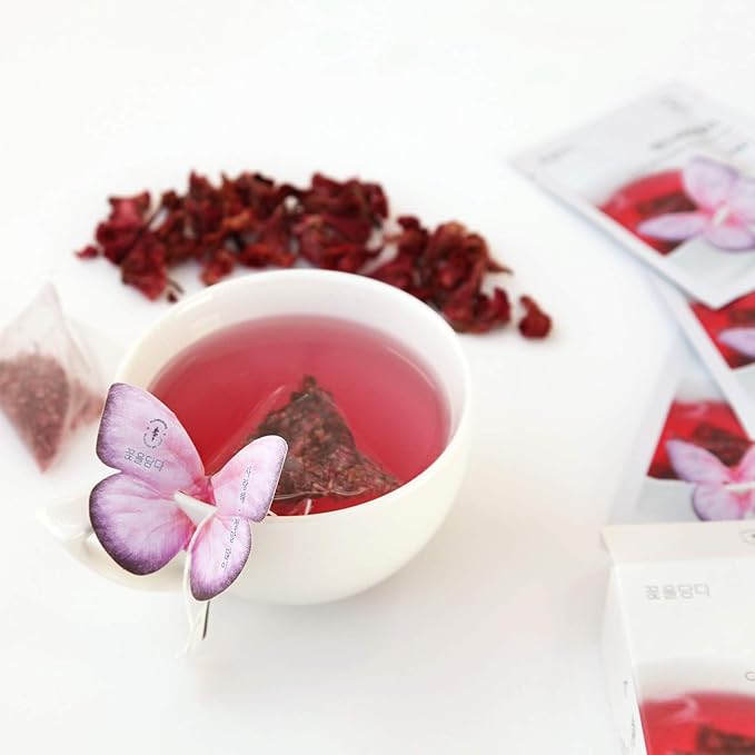 KKOKDAM Korean Tea Gift Set Sampler – 3 Flavor Pink Butterfly Tea Bag Sampler – Elegant Box for Tea Lovers - Perfect as Korean Gifts for Women - Bloomnest