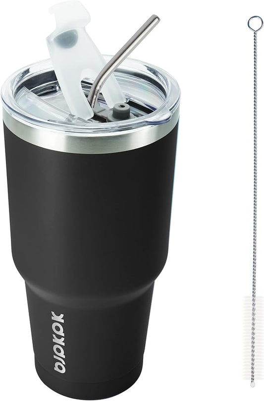 BJPKPK 30 oz Stainless Steel Tumbler with Lid and Straw Insulated Travel Coffee Mug Reusable Metal Thermal Cup,Black - Bloomnest