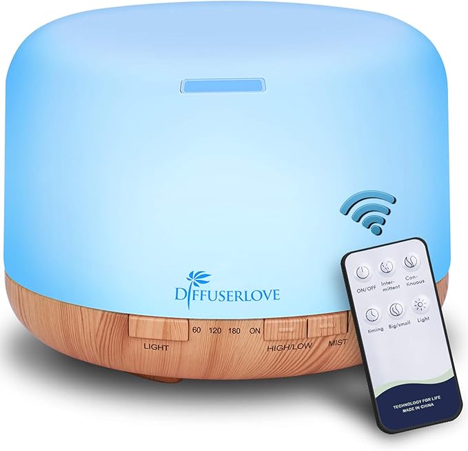 Diffuserlove Diffuser Essential Oil Diffusers 500ML Remote Control Aroma Diffuser Cool Mist Aromatherapy Diffuser with Mute Design, Timer and Auto Shut-Off for Office Living Room Yellow - Bloomnest