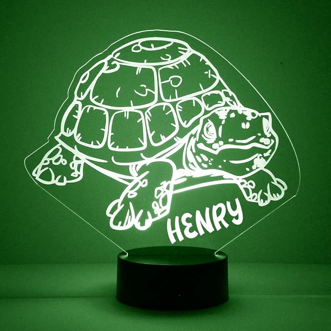 Custom Turtle LED Sign Night Light Lamp with Remote, Light Up Display with Personalized Name or Image, Customized, Made in The USA, Clear Acrylic Home Decor Design with 16 Colors, 4 Modes - Bloomnest