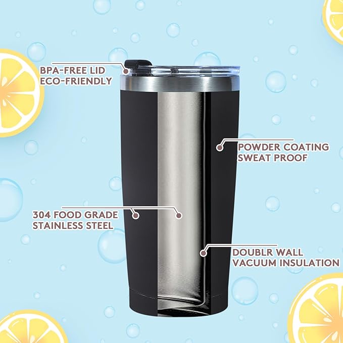 Dongni 20oz Tumbler Bulk Stainless Steel Vacuum Insulated Tumblers with Lid Double Wall Travel Mug Powder Coated Coffee Cup, Suitable for Ice Drinks and Hot Beverage（Black 16 pack） - Bloomnest