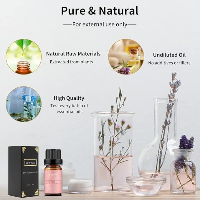 BURIBURI Peony Essential Oil Mother's Day Gifts Set for Women, 100% Pure, Undiluted, Natural Aromatherapy Peony Oils Essential 10ml for Diffuser, Soap Making Candle Making, Massage BURIBURI