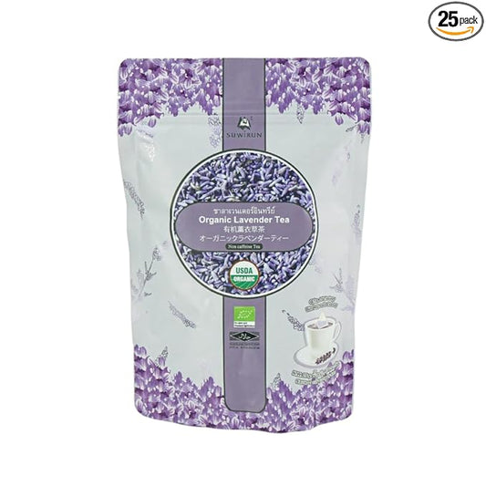 Suwirun Organic Lavender Tea 25 Bags – 100% Lavender Flowers – Aromatic & Calming, Caffeine-Free – Supports Stress Relief, Relaxation & Better Sleep - Bloomnest