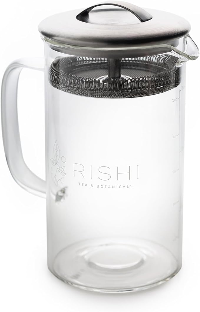 Rishi Tea Simple Brew Teapot - For 20oz Loose Tea Preparation, Built-in Strainer, Everyday Teaware, Easy to Clean, Borosilicate Glass, Enjoy Hot or Iced - 600ml - Bloomnest