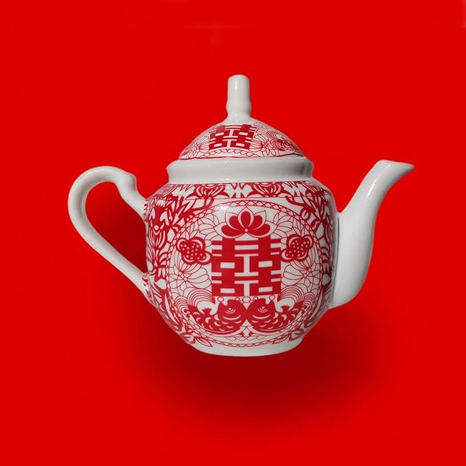 Chinese Tea Gift Set Service Porcelain Tea Pot 4 Cups tray for Adults Men Women Tea Ceremony Wedding Party Home Decor (Double Happiness S)
