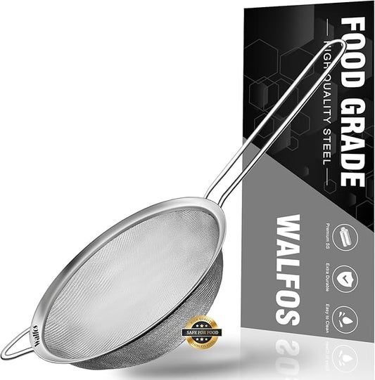 Walfos 4.6 Inch Fine Mesh Strainer, Premium Stainless Steel Colanders and Sifters, with Reinforced Frame and Sturdy Handle, Perfect for Sift, Strain, Drain and Rinse Vegetables, Pastas and Tea - Bloomnest