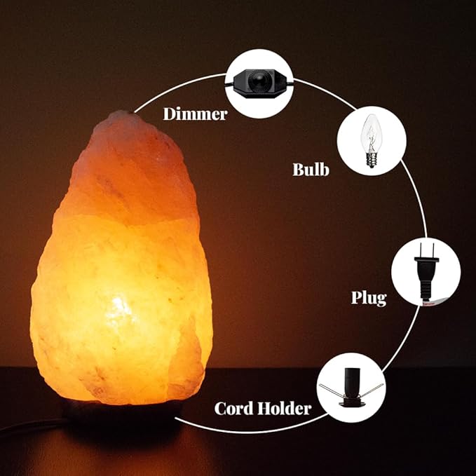 POHS 8-10 Inches (7-11 lb) 100% Authentic Himalayan Pink Salt Lamp – Handcrafted with Dimmable Switch, Wooden Base, and Bulb Replacement Included
