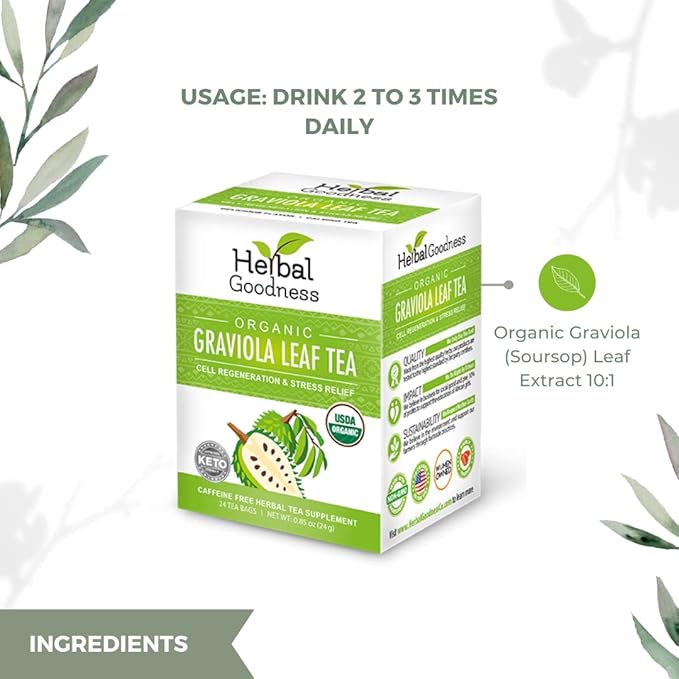 Graviola Leaf Tea - 144 Tea Bags - Hojas De Guanabana Organica Tea, Pure Organic Soursop Leaves, Rich In Antioxidant, Perfect For Immune Health, Digestion, Cell Regeneration & Heart Health - 6 Pack - Bloomnest