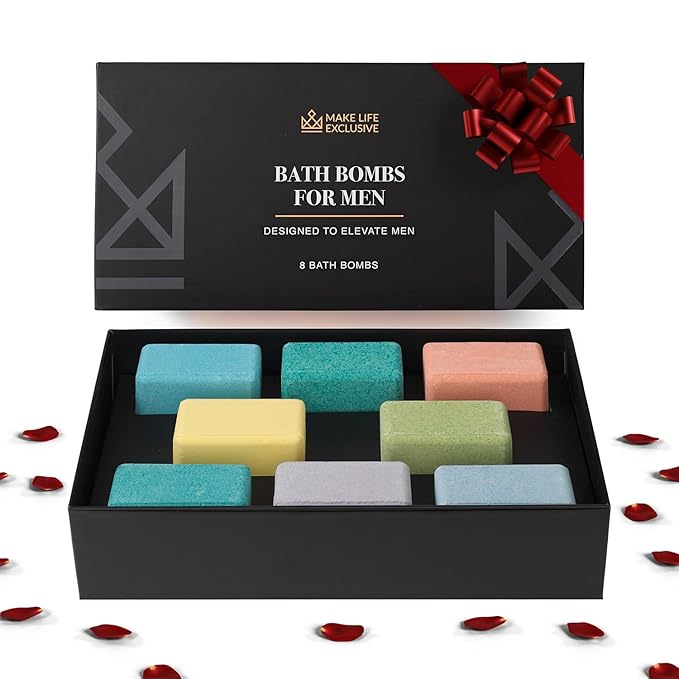 Bath Bombs for Men, Block Shape, Gifts for Men, 8 Large 5oz Bombs, 100% Natural Products & Essential Oils, Soak in, Bubble Bath - Bloomnest