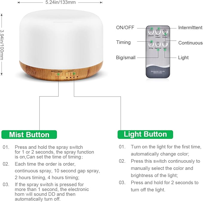 300ML Essential Oil Diffuser, Remote Control Ultrasonic Aromatherapy Oil Diffusers Cool Mist Humidifier, Waterless Auto-Off and 7 LED Light Colors for Bedroom, Yoga, SPA, Baby - Bloomnest