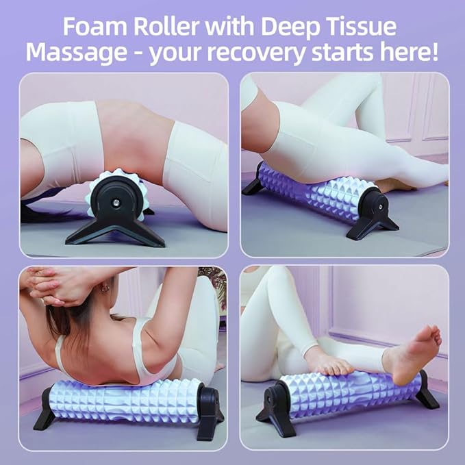 RUNWE Foam Roller with Stand - Bracket Foam Roller for Back Pain, 21 inch Trigger Point Deep Tissue Massage Roller, Medium Density Grid Bracket Foam Rollers, Leg Roller for Muscles Deep Tissue - Bloomnest