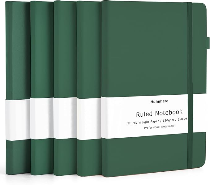 Huhuhero Notebooks Journal, Ruled Notebook, Premium Thick Paper Lined Journal, Black Hardcover Notebook for Office Home School Business Writing Note Taking Journaling, 5"×8.25" (5, Green) - Bloomnest
