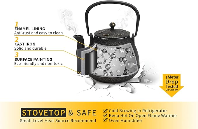Toptier Mini Little Teapot, Super Small Cast Iron Teapot for Stove Top, Palm-Sized Japanese Stovetop Safe Tea Kettle with Infuser for 11 oz, Black - Bloomnest