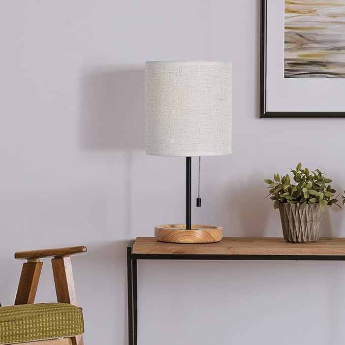CADUKE Modern Table Lamp, Nightstand Desk Lamp, Bedside Lamp with Wood Base and Linen Shade for Living Room, Bedroom, Office, College Dorm - Bloomnest