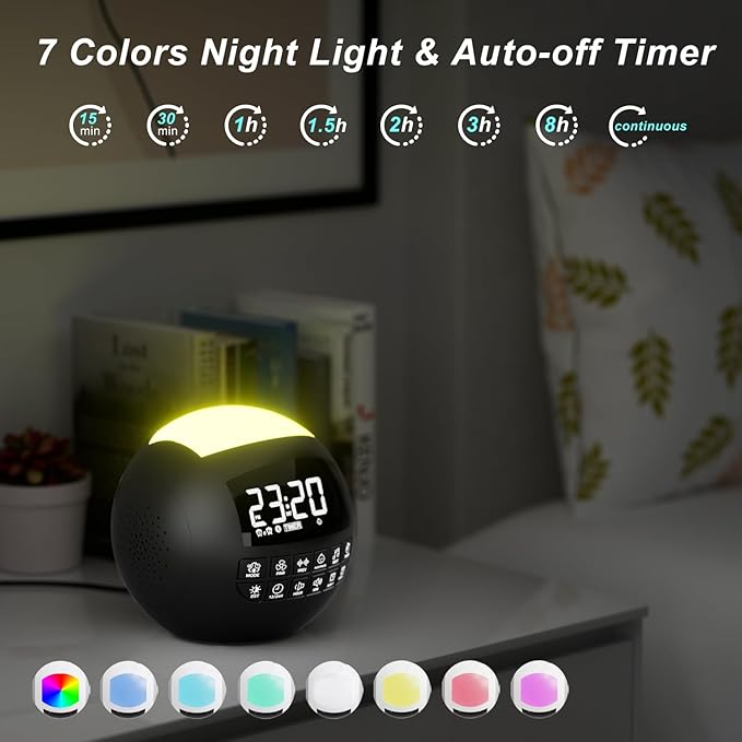 5-in-1 White Noise Sound Machine + Bluetooth + Night Light, 42 Soothing Sounds Sleep Machine for Kids Baby Adults, 8 Timer & Adjustable Volume, USB & Type-C Ports, Dual Alarm Clocks for Bedrooms… - Bloomnest