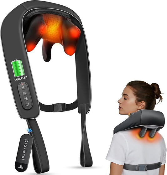 Shiatsu Neck Massager with Heat - HSA Eligible, Deep Tissue Kneading Massage with Wireless Remote Control,Adjustable Mode and Heat for Muscle Pain Relief on Back Shoulder - Bloomnest