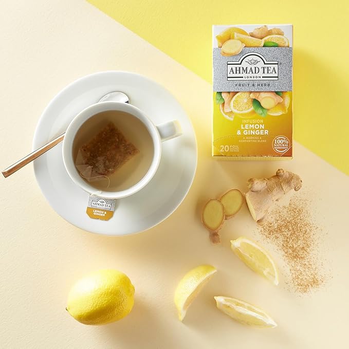 Ahmad Tea Herbal Tea, Lemon & Ginger Teabags, 20 ct (Pack of 1) - Decaffeinated & Sugar-Free - Bloomnest