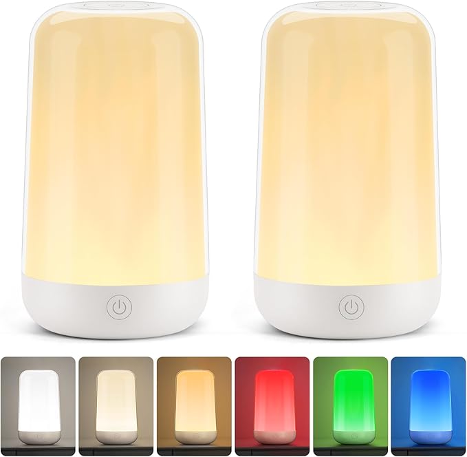FRIDEKO HOME 2 Pack RGB Touch Bedside Lamp for Nightstand, 3 Color Temperatures Rechargeable Battery Night Light, Dimmable Mood Lighting for Bedroom Living Room Nursery, Breastfeeding, Kids, Adult - Bloomnest