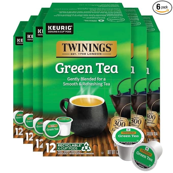 Twinings Green Tea 72 K-Cup Pods for Keurig, 12 Count (Pack of 6), Smooth Flavour, Enticing Aroma, Caffeinated, Enjoy Hot or Iced - Bloomnest